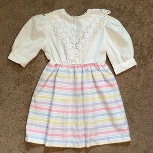 Vintage 80s Pastel Striped Girls Dress